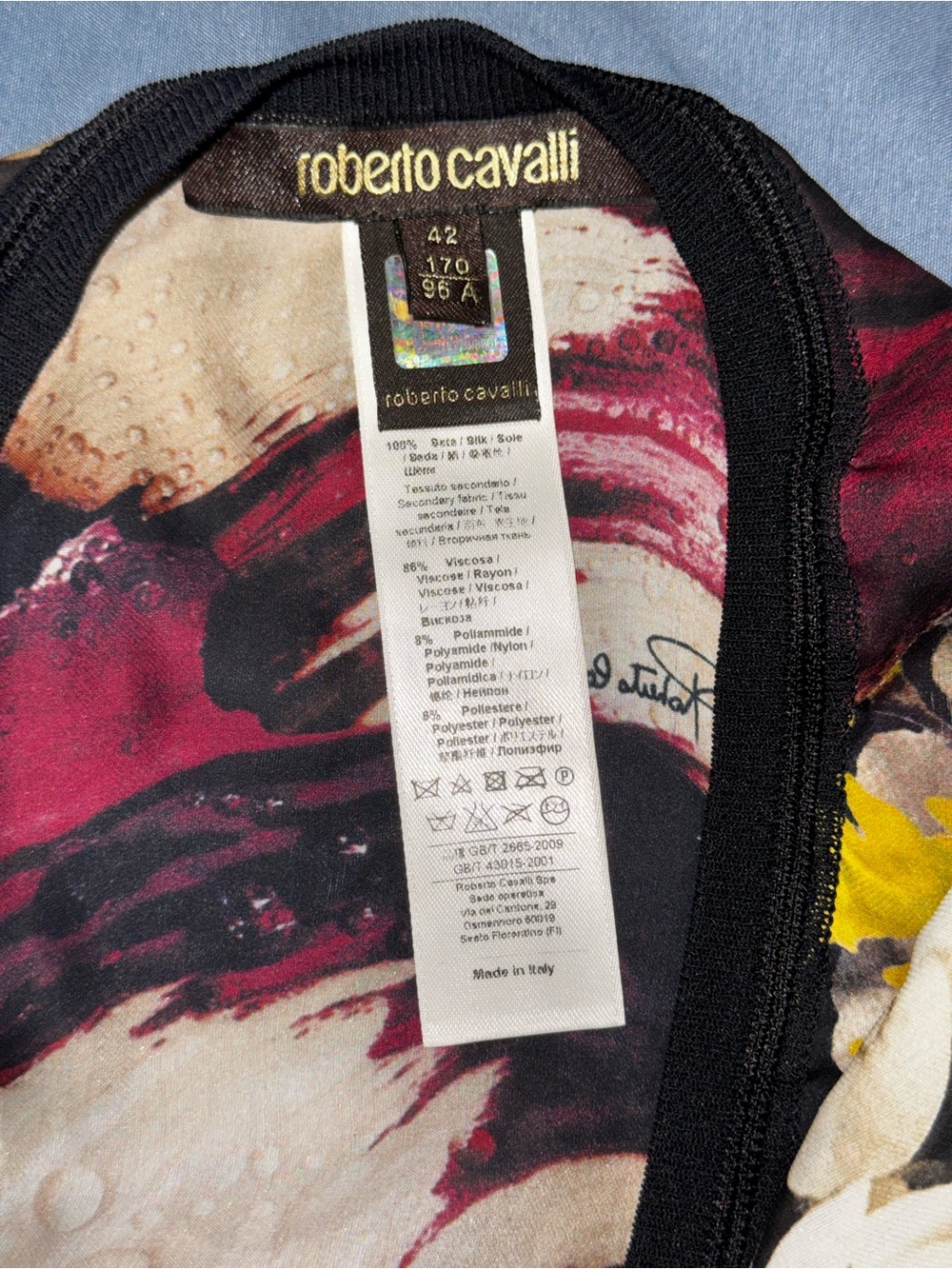 Roberto Cavalli Black Multicolor Floral-Print Top - Picture 3 of 3